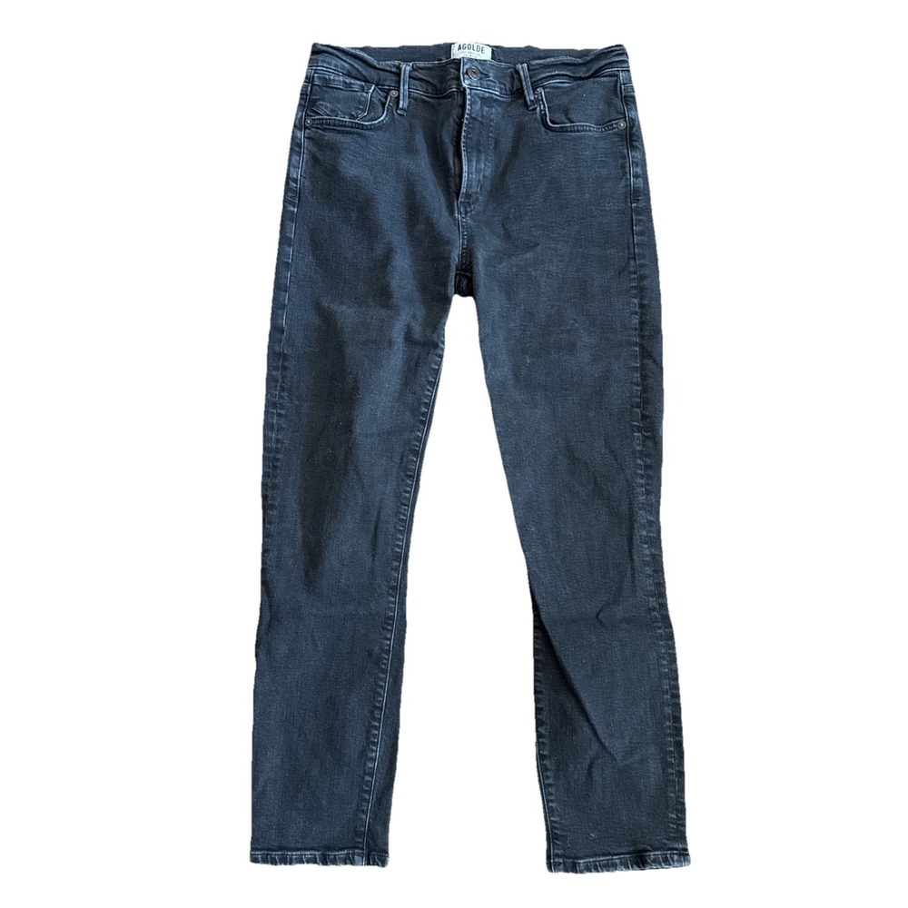 AGOLDE Riley Jeans Women 29 Mid Rise Straight Leg Crop Black Stretch Denim